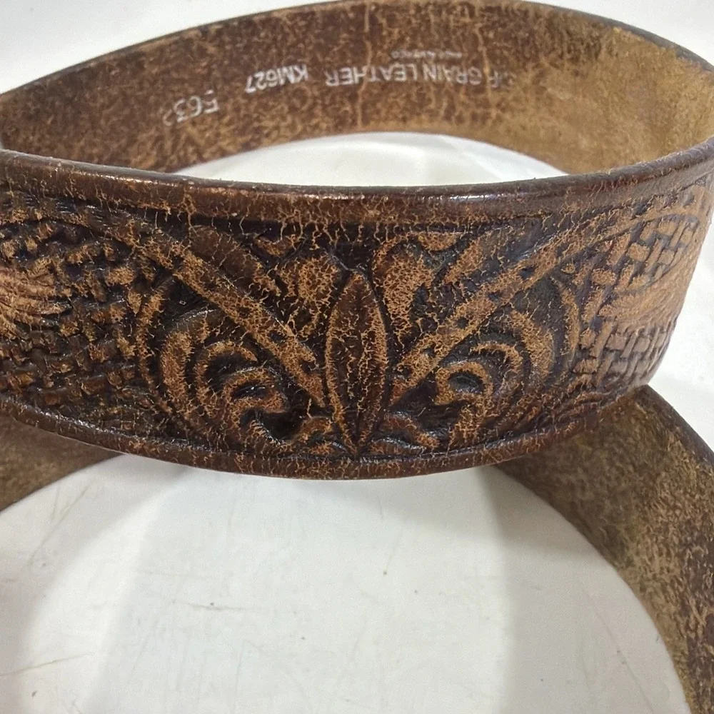 Mens Vintage Brown Leather Hand Tooled Belt USA Eagles America Made Mexico 38